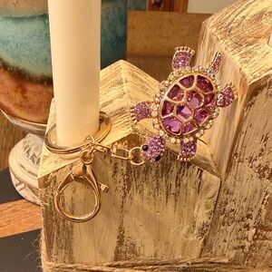 Purple Turtle Keychain with Gold Accents